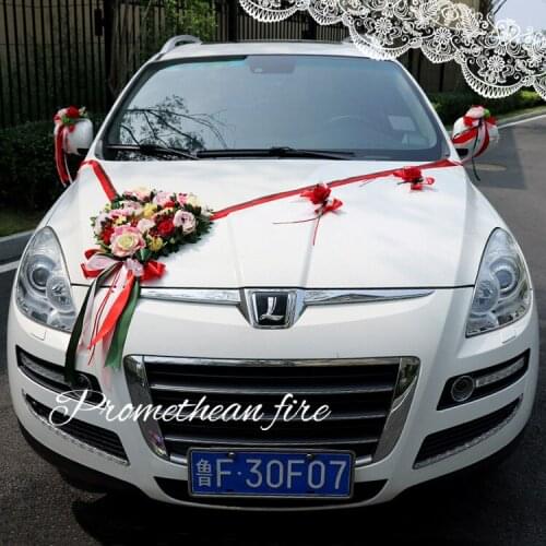 Ou mei fan Wedding Car Decoration Set Simulation Red Heart-Shaped Garland Korean... Our Home Decorative Wreaths