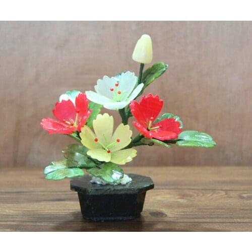 Natural jade pot multi-color peony jade crafts bonsai dresser jade ornaments
