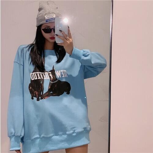 Sky blue Sweatshirt Women Fashion Print Hoodies Autumn Warm O-Neck Long Sleeve Pullovers Female Loose Tops Casual Sweatshirts