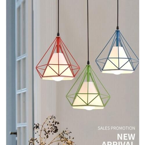 Nordic modern macaron color wrought iron pendant lamp retro led light E27 industrial style retro restaurant bar cafe lamp