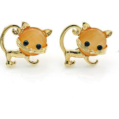 New Arrival Fashion Stud Earrings Gold Color Lovely Opal Cat Charms Earrings For Women Valentines Day Gift Free Shipping
