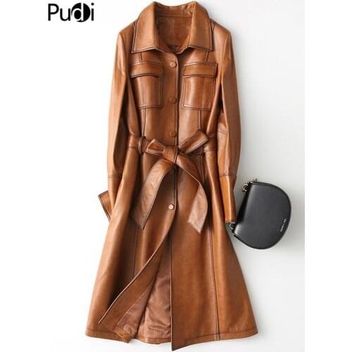 PUDI New Women Dress Style Genuine Sheep Leather Coat Lady Simple Style Jacket Fall/winter Trench Coat A28214