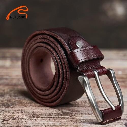 NUPUGOO Men Belt Genuine Leather Original High Quality Cowskin Design Pin Buckle Casual All-Match Jeans Soft Belt Length 130cm