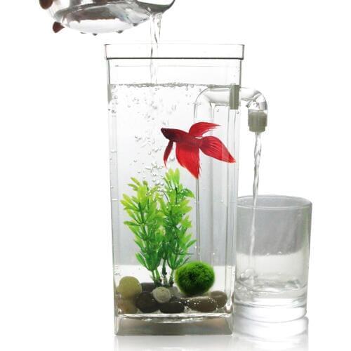 Plastic Ecological Fish bowl Slacker Desktop Aquarium Mini Fish Tank Box goldfish jar with led light desktop Small aquarium