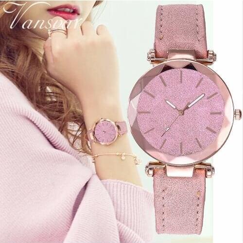 Dropshipping Women Starry Sky Dial Watch Fashion Luxury Ladies Leather Quartz Wrist Watches Vansvar Brand Relogio Feminino