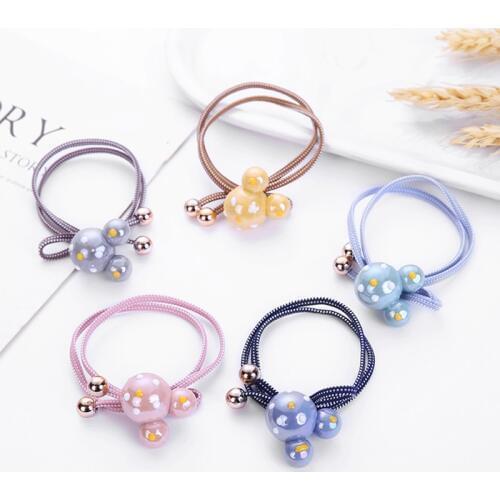Kpop 15 Colors Acrylic Rabbit Mouse Heart Ball Love For Women Elastic Hair Bands Kid Children Dot Rubber Bands High Elasticity