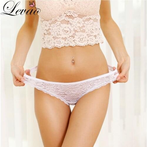 LEVAO Sexy Lace Panties Transparent Underwear Women Lace Panties Thong G-String Hollow Out Flower Breathable Panties Briefs