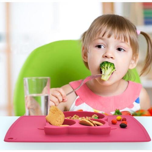 Owl Silicone Dinner Plate Baby 3 Grid Suction Divided Serving Tray Platter Toddler Dishes Utensils M09