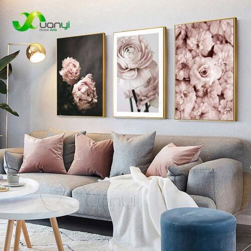 Nordic Modern Romantic Pink Peonies Flowers Canvas Paintings Gallery Posters And Prints Wall Art Pictures Bedroom Home Decor