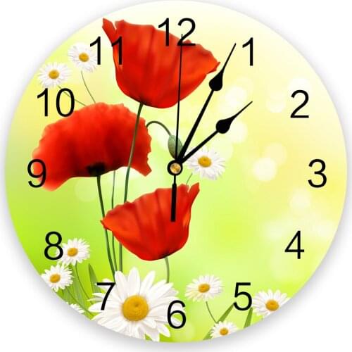 Modern Wall Clock Poppy Flower Daisy PVC Wall Clock Home Decor Bedroom Silent Oclock Watch Wall for Living Room