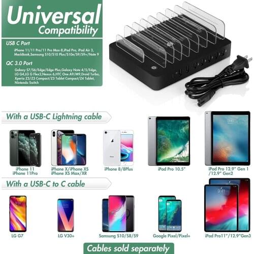 QC 3.0 Multi USB Charger Station for Iphone 12 Pro Max 8 XR XS Samsung S20 HuaWei Laptop Type C Xiaomi Mobile Phone Accessories