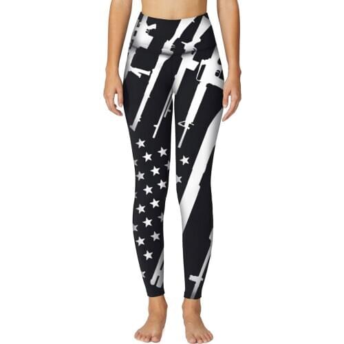 Unique Gun Full Printed High Waist Sport Leggings Women Push Up Fitness Running Yoga Pants Energy Gym Girl Athletic Tights
