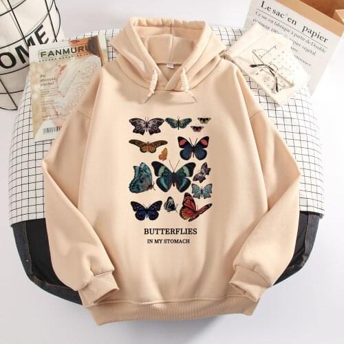 Autumn Winter Harajuku Hoodie Women Butterfly Print Hooded Sweatshirt Y2k Clothes Streetwear Jacket Kpop Fashion Unisex Top