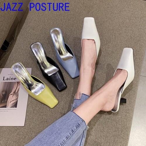 Womens shoes with high heels Gladiator sandals Unfixed slippers Slippers Thick high heels Black/Blue w048