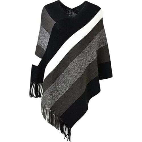 Autumn Spring Women Sweaters Poncho Knitting Capes Cloak Femme Sweater V-Neck Irregular Hem Tassels Coat Loose Knitted Pullovers