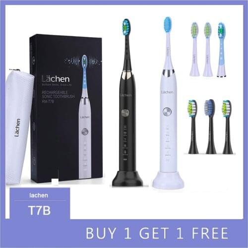 Lachen T7B Sonic Electric Toothbrush buy one get one free with 8 brush heads and timer 5 modes USB charging