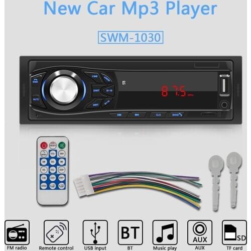 1-Din Car Stereo Audio Bluetooth MP3 Player LED Screen AUX USB FM Support MP3 Radio for Car Remote Control Music Player SWM-1030
