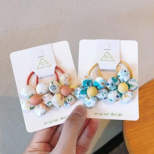 2pcs/lot Fashion handmade flower bow mushroom girls super elastic hair bands cord colorful hairtie decoration ponytail holder