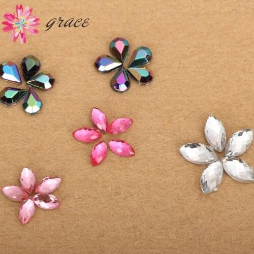 200pcs/lots 6mm Horse Eye Waterdrop Teardrop Shape Resin Acrylic Rhinestone Strass Beads For Diy Bride Dress Clothes Decoration