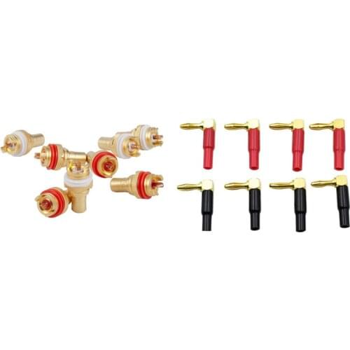 8 Pcs CMC Gold Plated RCA Phono Chassis Socket & 8Pcs 4mm Banana Plug Speaker Wires Connector Adapter