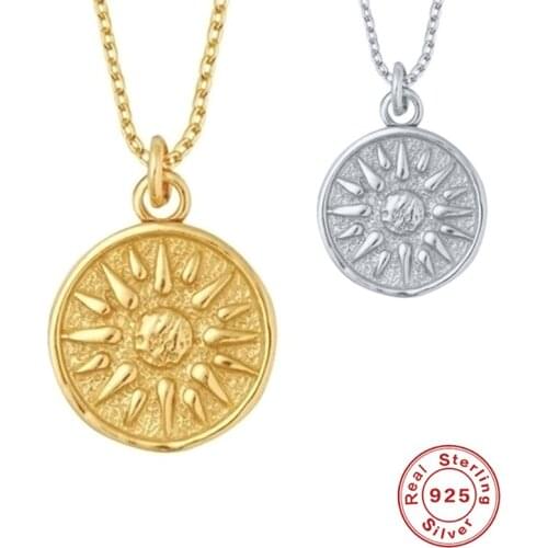 Canner Single Luxury Pendant Necklaces Sterling 925 Silver Collares Single Sun Flower Print Necklace For Women Fashion Jewelry