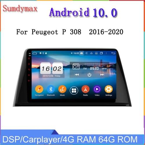 DSP 8core android10 car dvd multimedia player for Peugeot PG 308 2016-2020 car radio gps navigation head unit DSP Stereo