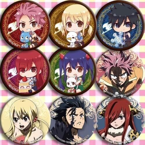 Brdwn Fairy Tail Natsu Lucy Erza Scarlet Gray Fullbuster Elfman Strauss Wendy Marvell Laxus Dreyar Gajeel Redfox Cosplay Badge