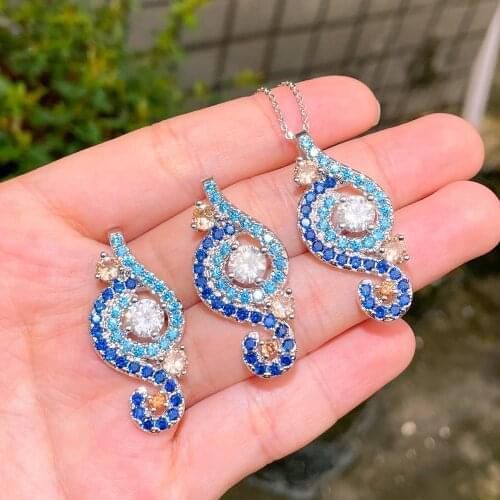 CWWZircons Multicolor Light Blue Cubic Zirconia Stone Drop Earrings and Necklace Trendy Engagement Jewelry Sets for Women T541