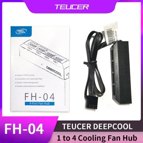 DEEPCOOL FH-04 1 to 4 cooling fan hub splitter cable ,for 12V 3pin 4pin PWM case fan with mounting sticker