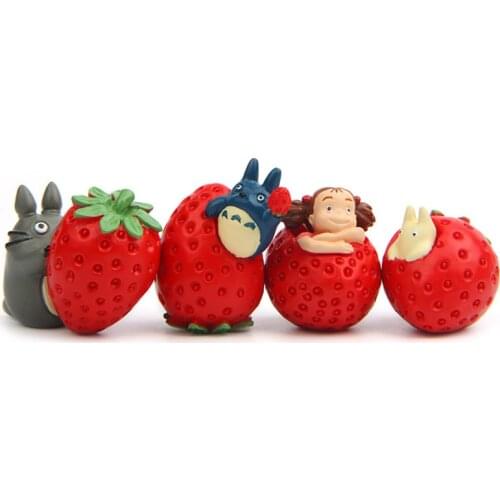 Japan Style Resin Cute Totoro Strawberry Figurines Ornaments My Totoro Animal Model Miniatures Garden Room Decoration