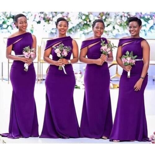 Purple Long Bridesmaid Dresses 2020 African Black Girl Women Satin Mermaid Wedding Party Dress Prom Formal Gown vestidos Custom