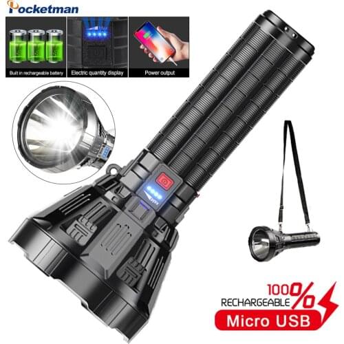 30000LM Portable Flashlight Torch Lanterna Can Be Used As Power Bank For Phone With USB Cable With Battery Camping, Outdoor