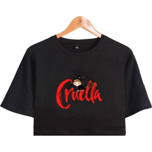 Hot Sale Cruella Summer Short T-shirt Women-Clothing Leaky belly button Streetwear T-shirt Kawaii Girl Y2k Tee korean camiseta