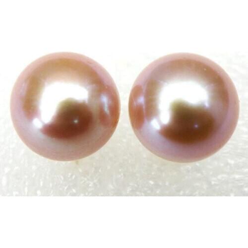 Perfect AAA+ 12-13mm Pink South Sea Pearl Yellow 14K Gold Earrings Stud