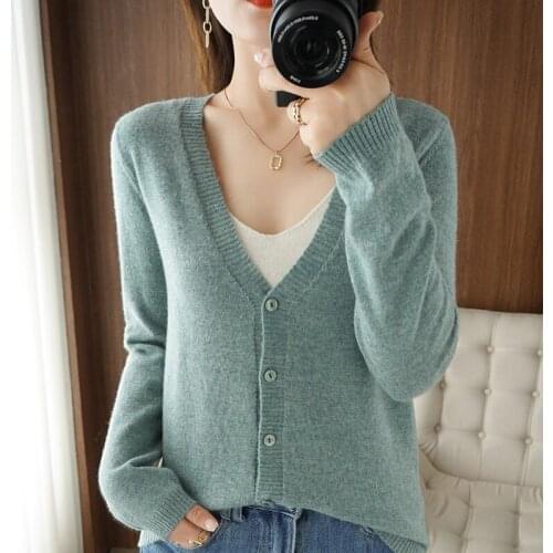 Lafarvie Autumn Winter Knitted V-Neck Sweater Cardigan Women Tops Casual Loose Long Sleeve Solid Color Oversized Female Jumper