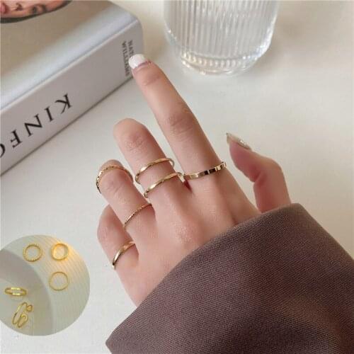 5 Pcs/Set New Fashion Rings Smooth Geometric Metal Simple Fingers Rings For Women Girls Party Jewelry Gifts Free Shipping Femme
