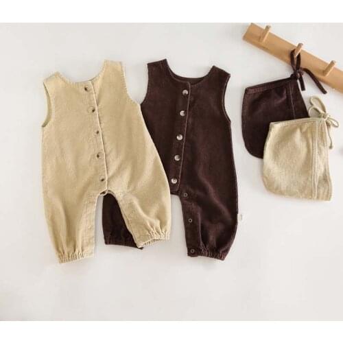 Baby Boy Overalls Korean Solid Color Spring Autumn Corduroy Girls Jumpsuit +Hat Outfits Kids Casual Infant Jumpsuit Pants