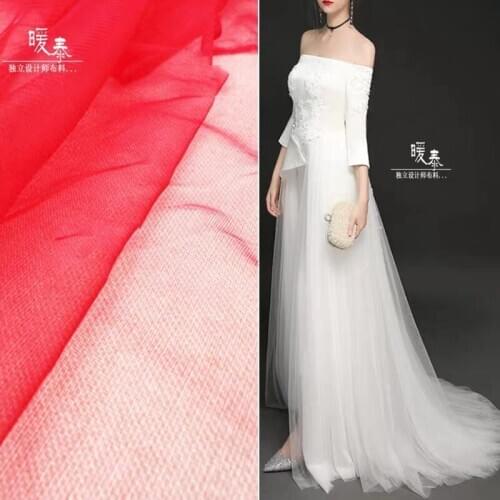 Soft Mesh Tulle Lace Fabric Red Black White DIY Sewing Scarf Veil Flower Home Decor Curtain Skirt Wedding Dress Designer Fabric