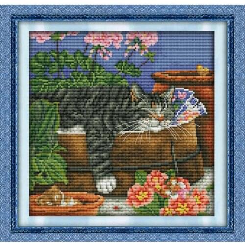 Sleeping cat 2 cross stitch kit aida 14ct 11ct count printed canvas stitches embroidery DIY handmade needlework