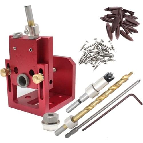 Oblique Hole Locator Drilling Tool Kit Pocket Hole Drill Guide Dowel Jig Aluminium with 9mm/15MM Drill Bit Woodworker DIY Tools