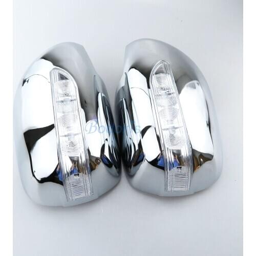 For Toyota Land Cruiser Prado FJ120 2003-2009 Side Wing Mirror Cover Rear View Overlay With LED Lamp Chrome Accessories