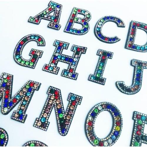 Letters Rhinestones Alphabet Sew Iron On Patches Multicolor Shining Badges Appliques For Dress Jeans DIY Name Patch Decoration