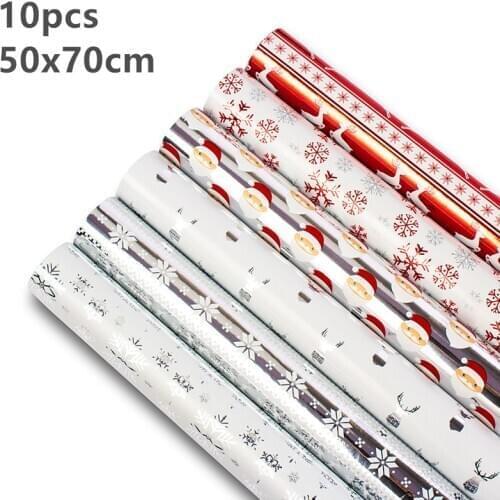New 10pcs 50x70cm Aluminum Film Print Christmas Wrapping Papers Craft Paper Christmas Gift Decor Gift Packing Paper