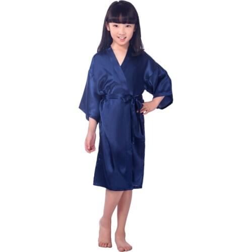 Solid Girls Satin Silk Robes Kimono Spa Wedding Brief Childrens Bathrobes Pajamas Kids Nightdress L6