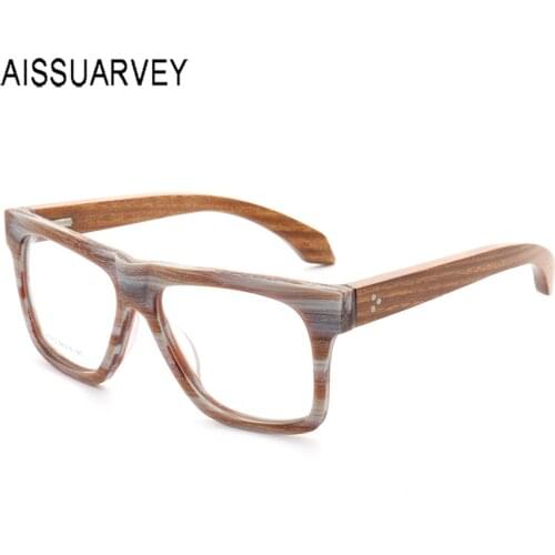 Oversize Fashion Glasses Frames for Men Wooden Big Eyeglasses Square Vintage Widely Eye Wear Optical Prescription Glasses Women