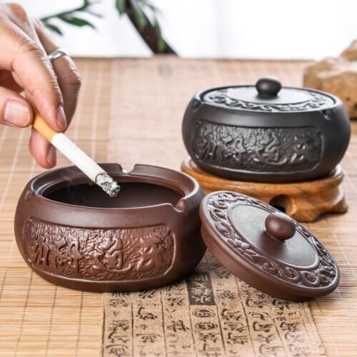 Purple Sand Ashtray with Cover Small Ceramic Fashion Ashtray Creative Personality Living Room Hotel Ashtray