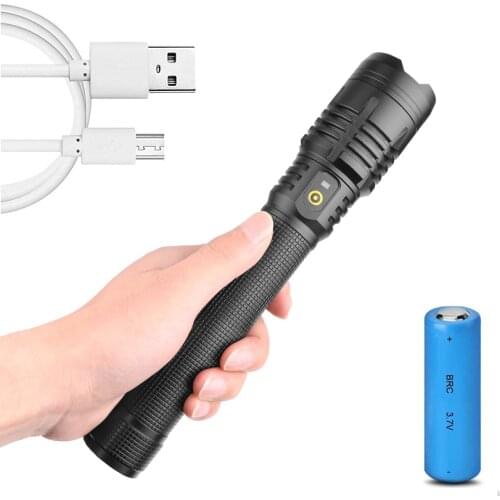 Pocketman XHP50 LED Flashlight USB Rechargeable Flashlights Zoomable Torch Portable Hand Light Use 18650 Battery for Camping