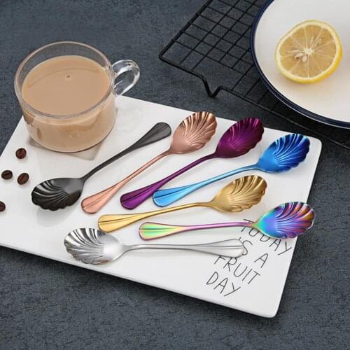Stirring Spoon Shell Shape Head Stainless Steel Coffee Ice Cream Dessert Teaspoon Scoop For Restaurant Kitchen Bar Utensils