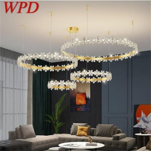 WPD Gold Luxury Chandeliers Modern Light Round Crystal LED Brass Pendant Lamp Home Fixture for Living Room