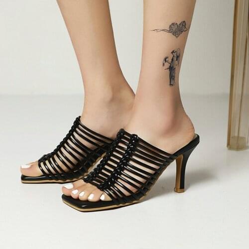 Fashion Slip-on Thin High Heel Shoes Sandals \Women 2021 New Summer Beach Sandals Footwear Girls School Comfortable Big Size